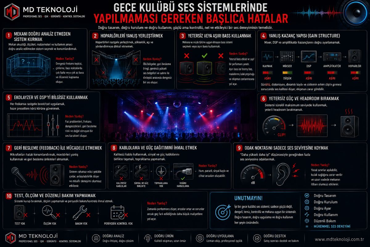 Gece Kulübü ses sistemlerinde yapılmaması gereken başlıca hataları sizin için derledik.